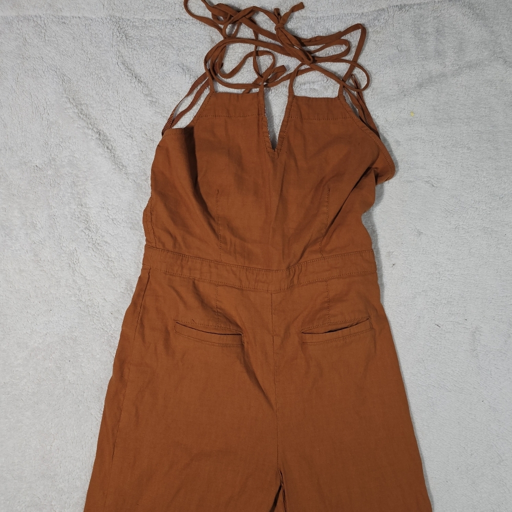 Anthro Maeve Colette Orange Jumpsuit Crisscross Back Sleeveless Wide Leg - Picture 5 of 9